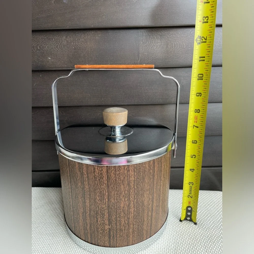 ATAPCO Vintage Ice Bucket Wood Grain With Handle and Lid